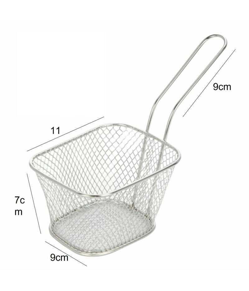 Set of 4 Silver Mini Chip Baskets Metal Chrome Serving Food Presentation Basket