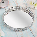 Large 26cm Round Silver & Crystal Tray With Mirror Tray Heavyweight Serving