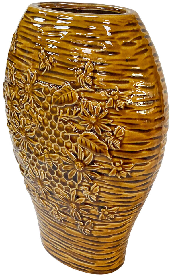 Decorative Ceramic Flower Vase Crackle Glaze Bee And Flowers Design Oval Vase