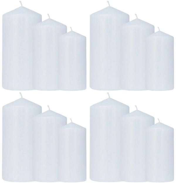 12x Pillar Candles White Wax Unscented Church Candle Christmas Wedding Decor