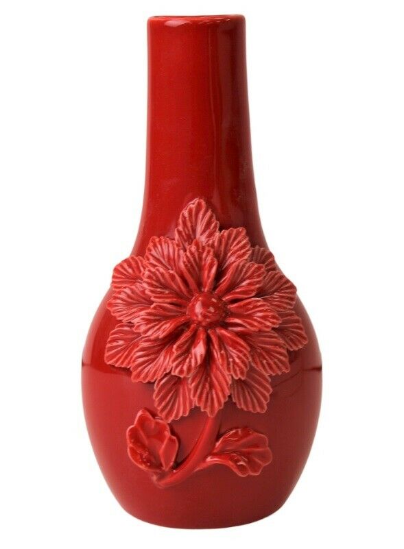 Ceramic Bud Vase - Red Bottle Neck 3D Flower Vase Wall Plaque Decoration 20.5cm