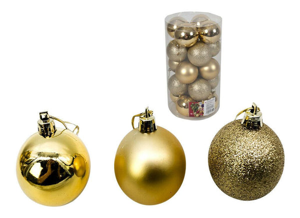 Rammento 20 Pack 8cm Gold Christmas Baubles Shiny, Matt & Glitter Tree Ornaments