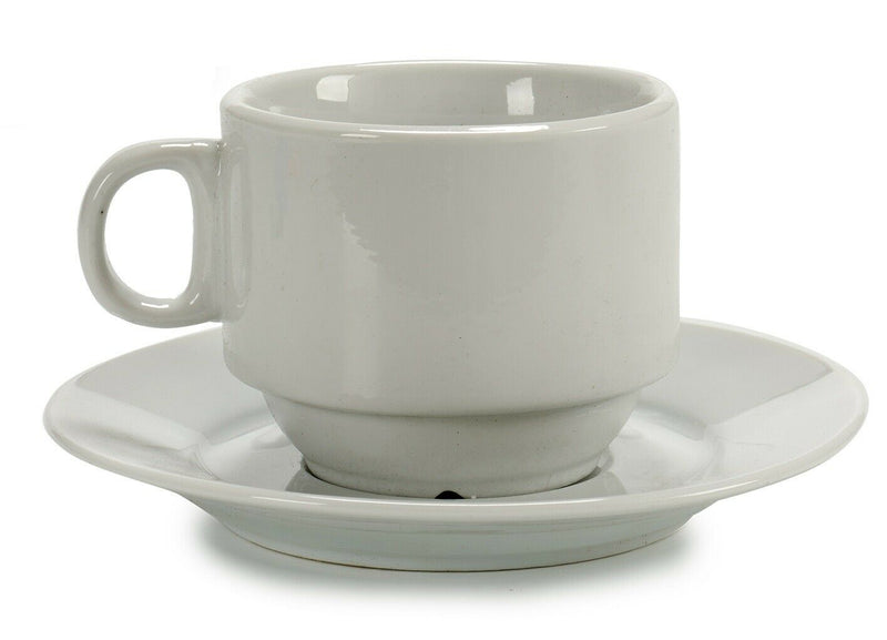 Set of 6 White Round Porcelain Cups & Saucer Set Coffee & Tea Mugs 200ml