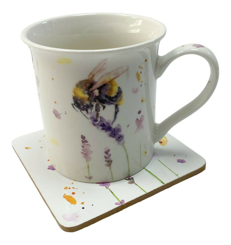 Set Of 4 Leonardo Fine China Large Mugs & Coaster Gift Set Country Bees Theme