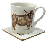 Set Of 4 Leonardo Fine China Large Mugs & Coaster Gift Set Country Bull Theme