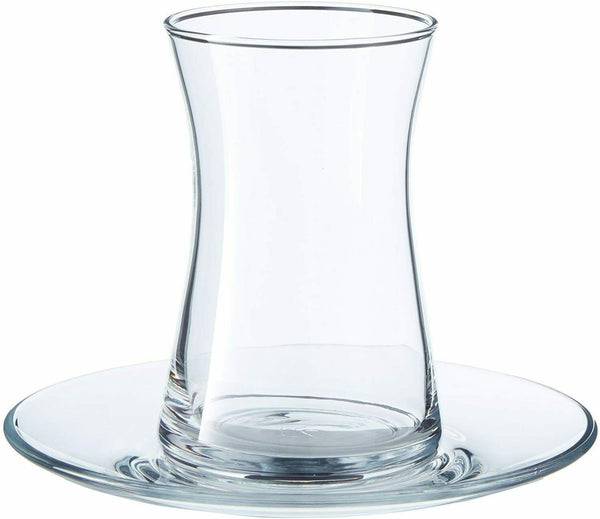 Set Of 4 Turkish Tea Glasses & Saucers Plates Pasabache Heybeli Glass Gift Box