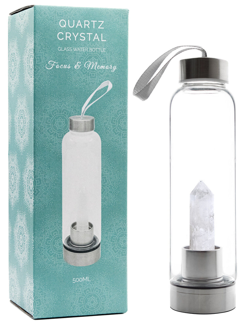 Quartz Crystal Water Bottle Purifying Energy Healing Glass Drink Bottle 500ml