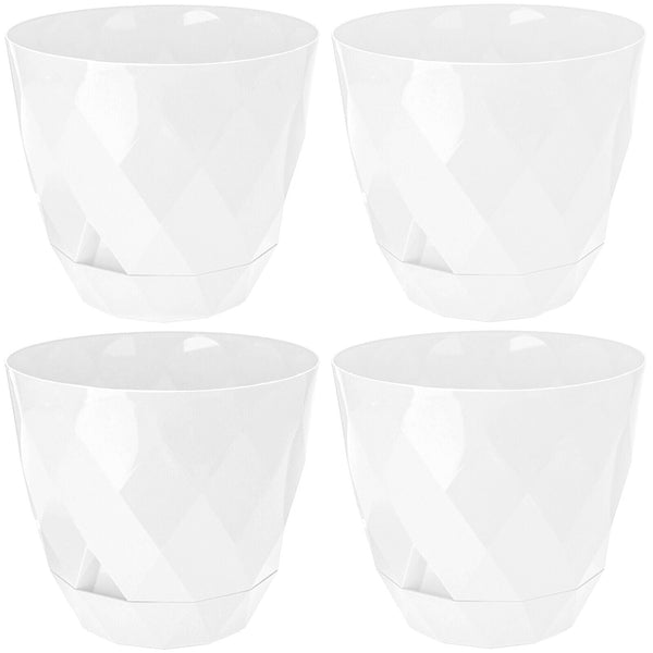 Set Of 4 Flower Pot 2.4L Planters Indoor Outdoor Modern Plant Pot Removable Tray