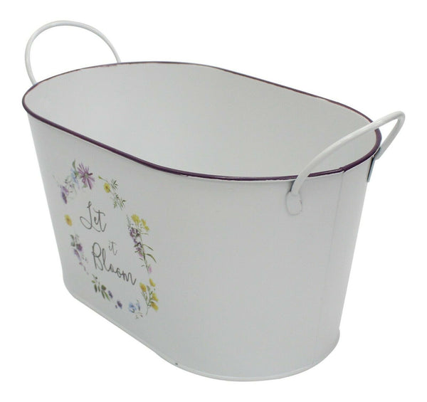 White Oval Planter Plant Pot Herb Planter Tin Planter White Floral Print