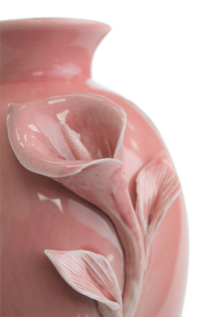 Ceramic Oriental Bud Vase - Pink 3D Flower Vase Wall Plaque Decoration 15.5cm