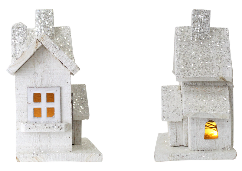 Wooden Christmas House - White Glittery Light Up Lounge Dining Room Window Foyer