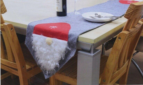 Silver / Grey Felt Table Runner Christmas Table Runner With Gnome 180 cm x 35 cm