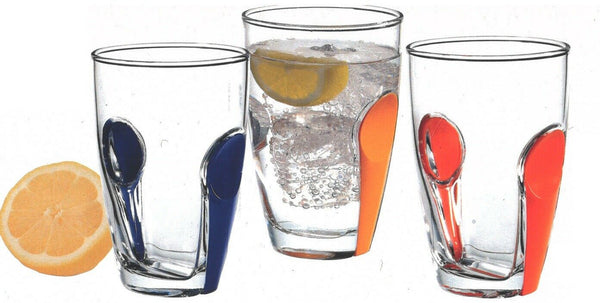 Pasabahce Set of 6 Glass Tumblers Snap Range With Colourful snap on