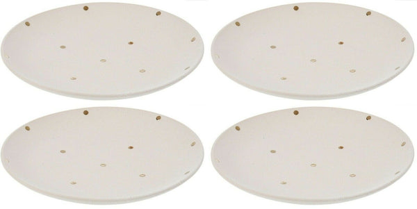 Set x4 Dinner Plates Round Cream & Gold Pulka-Dot Modern Design Table Decor 21cm