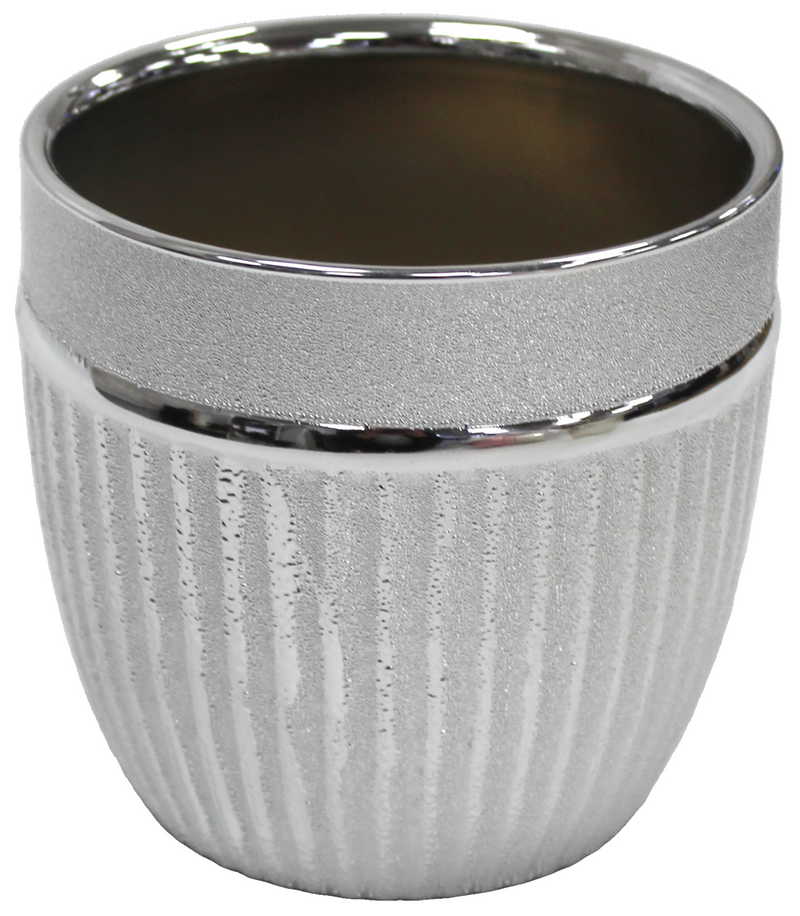 Rammento 13cm Round Glazed Ceramic Planter, Shiny Silver