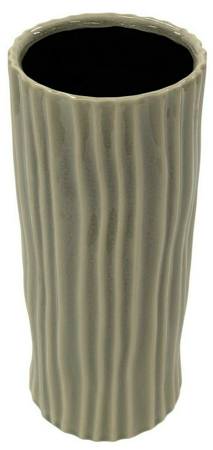 27.5cm Ceramic Vase - Beige Grooved Crackled Design Decorative Table Flower Vase