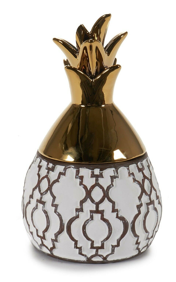 Gold & White Ceramic Matt Ethnic Pineapple Shape Jewellery Box Storage Box Gift