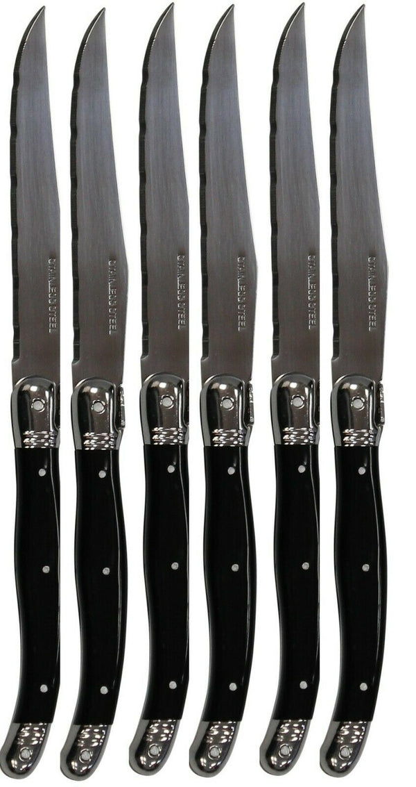 Black Handles Handle Set of 6 Steak Knives Serrated Knives Laguiole Bee