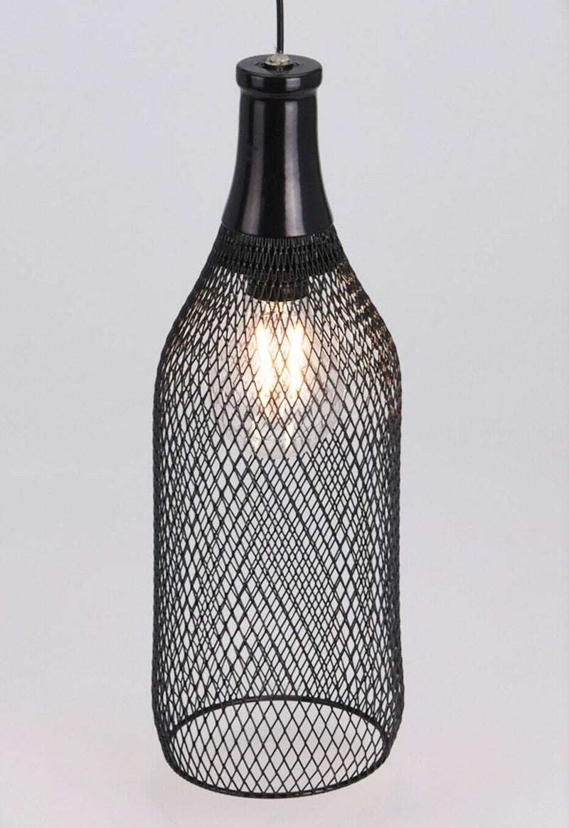 Solar Outdoor / Indoor Bottle Shaped Hanging Lamp Lights - Black Metal Led Lamp