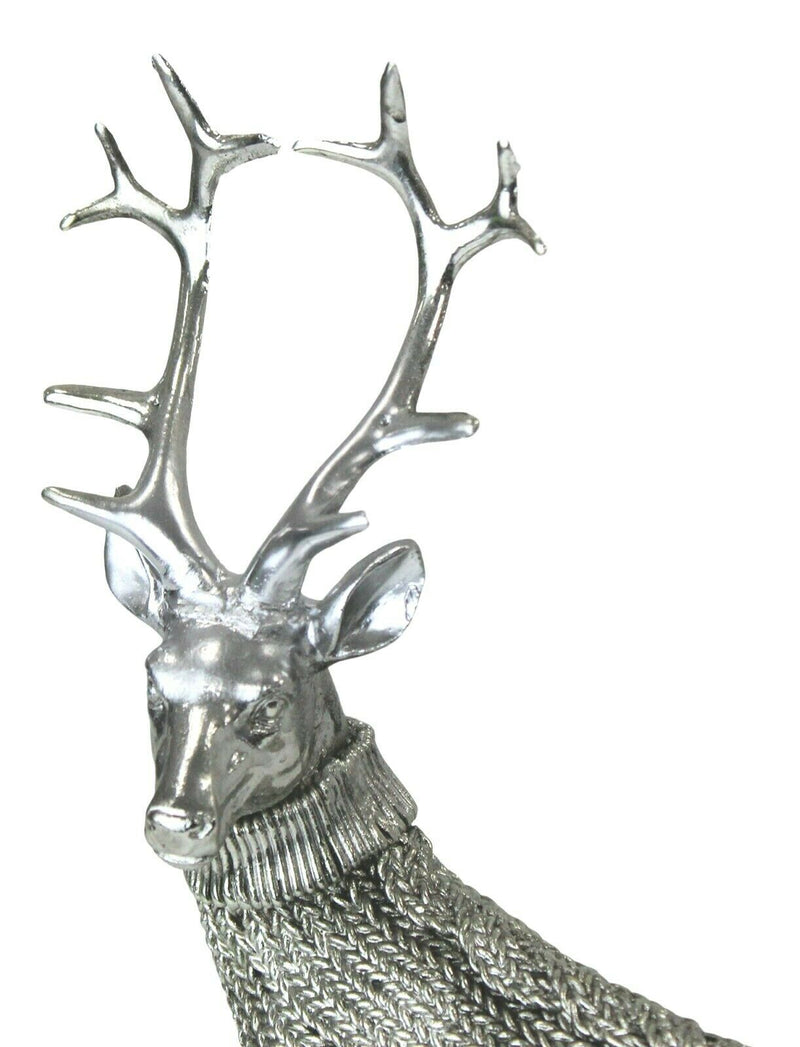 Silver Deer Figurine Polyresin Modern Textured Animal Statue Home Decor Ornament