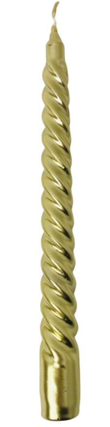 Set of 6 Taper Gold Candles 4.5 Hr Metallic Spiral Dinner Wax Christmas Candles