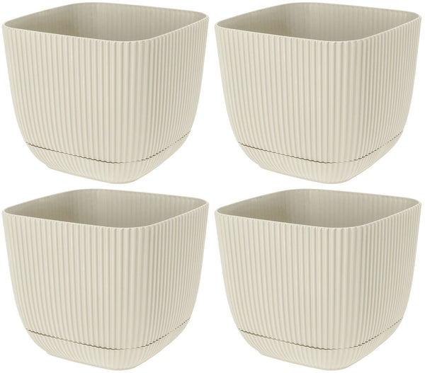 Set Of 4 Square Flowerpot Planters Indoor Outdoor Plant Pots With Water System