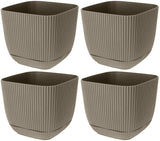 Set Of 4 Square Flowerpot Planters Indoor Outdoor Plant Pots With Water System'