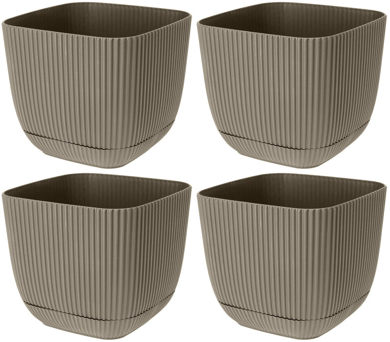 Set Of 4 Square Flowerpot Planters Indoor Outdoor Plant Pots With Water System'