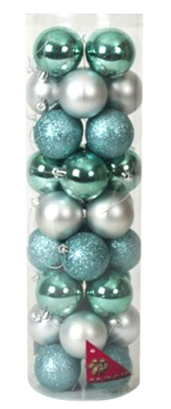 Turquoise Silver Baubles Bulk Pack Christmas Decoration Assorted Glitter 6cm