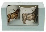 Set Of 4 Leonardo Fine China Large Mugs & Coaster Gift Set Country Bull Theme