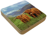 Set Of 4 Cork Back Coasters Highland Cow Design Non Slip Square Table Coasters