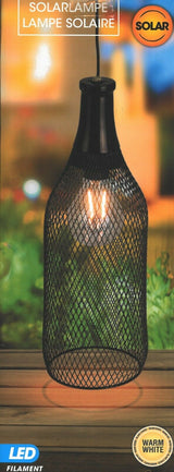 Solar Outdoor / Indoor Bottle Shaped Hanging Lamp Lights - Black Metal Led Lamp