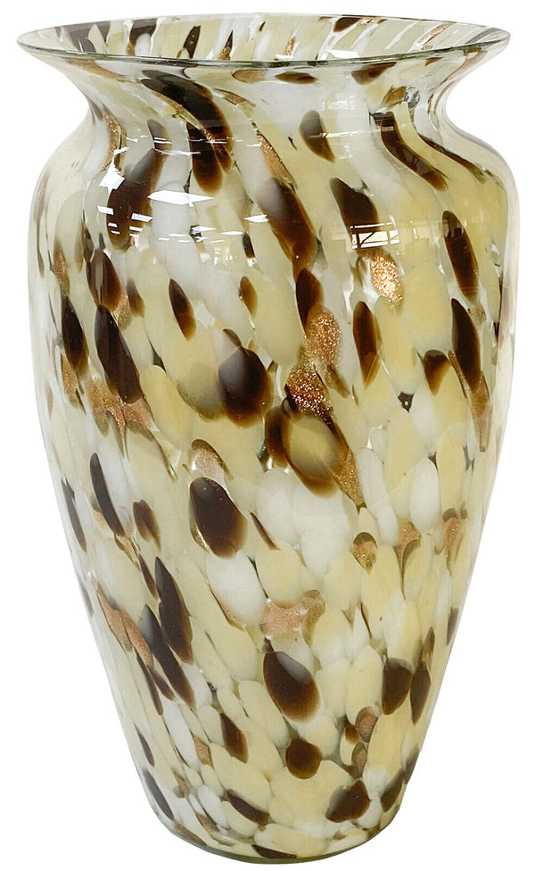 24cm Vincenza Glass Vase Brown And Cream Marble Effect Decorative Flower Vase