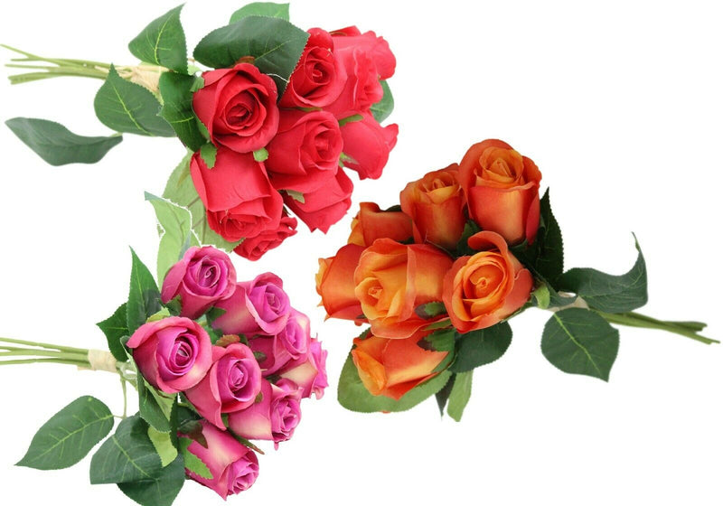 30cm Bouquet Roses Red Orange Pink Bunch Of 9 Heads of Roses Artificial Flowers