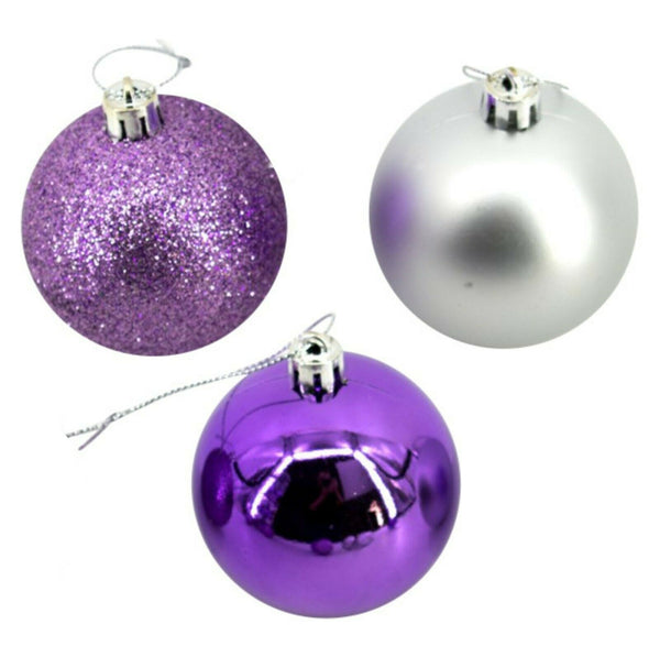 Purple Baubles Bulk Pack Christmas Decoration Assorted Shiny Matt Glitter 6cm