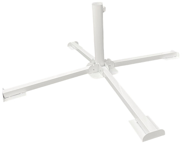 Rammento Cross-Base Metal Parasol Stand, White | Large Heavy-Duty Parasol Base