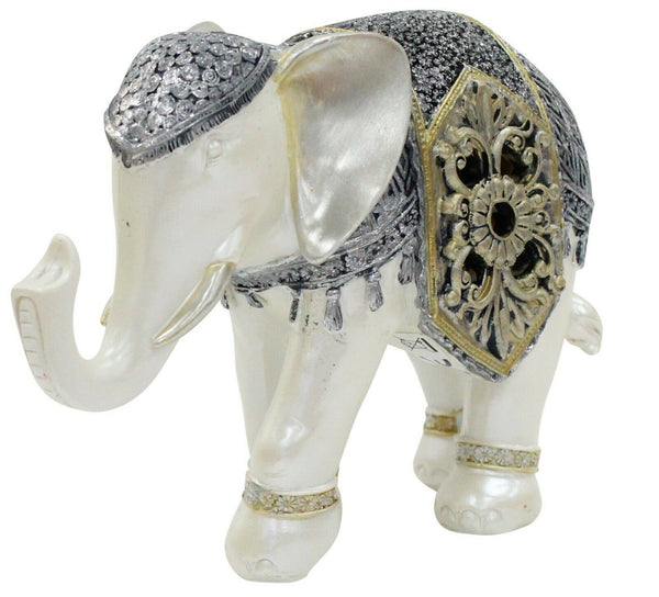 Geri Collection Out Of Africa Decorated Elephant Figurine Ornament Silver & Gold