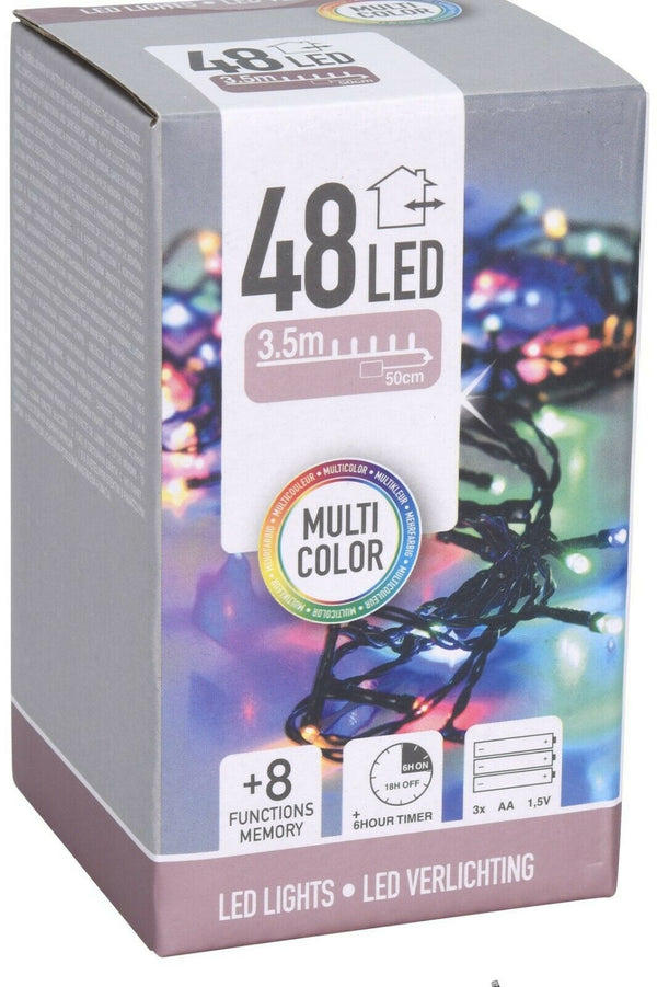 48 Multi Coloured Led Christmas String Lights Indoor Outdoor Battery Operated