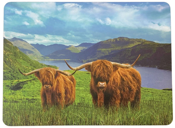 Set Of 4 Cork Back Placemats Highland Cow Design Non Slip Rectangle Table Mats