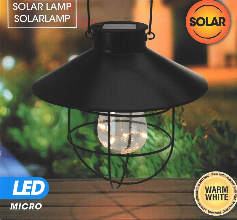 Led Solar Hanging Lantern Garden Light Patio Light 8 Micro Led Black Metal