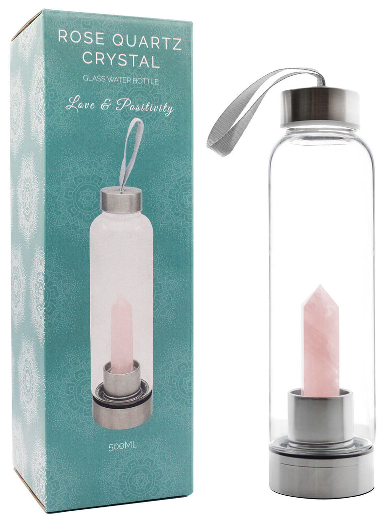 Rose Quartz Crystal Water Bottle Purifying Energy Healing Drinks Bottle 500ml