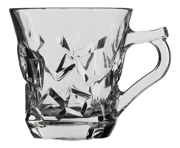 Silica Crystal Set of 6 Tea Glasses & Handles Patterned Glass Tea Mugs Gift Box