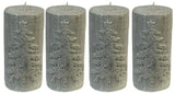 Set x 4 Christmas Tree Silver Pillar Candle 45 Hr Cylinder Textured Wax Candle