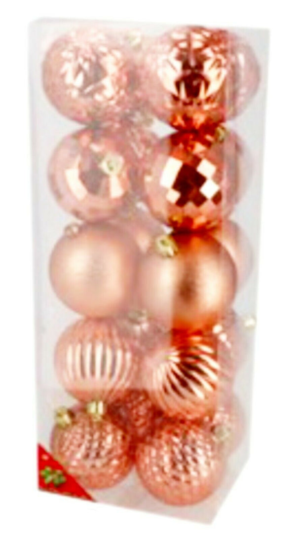 Rose Gold Bauble Bulk Pack Christmas Decoration Assorted Pattern Shiny Matt 7cm