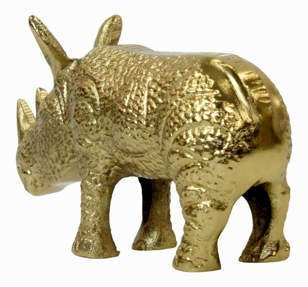 Animal Ornament Figurine - Small Rhino Safari Statue Gold Home Decoration Gift