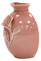 Ceramic Oriental Bud Vase - Pink 3D Flower Vase Wall Plaque Decoration 15.5cm