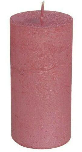 Set of 4 Pillar Candles 40Hr Metallic Pink Cylinder Wax Pillar Xmas Candle 12cm